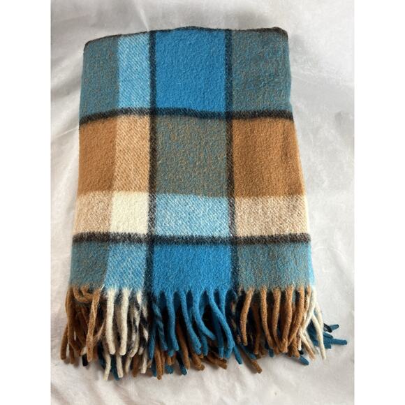 Paris Woolen Mills Windowpane Plaid Football Stadium Blanket Wool Blend USA 60s - Picture 1 of 6